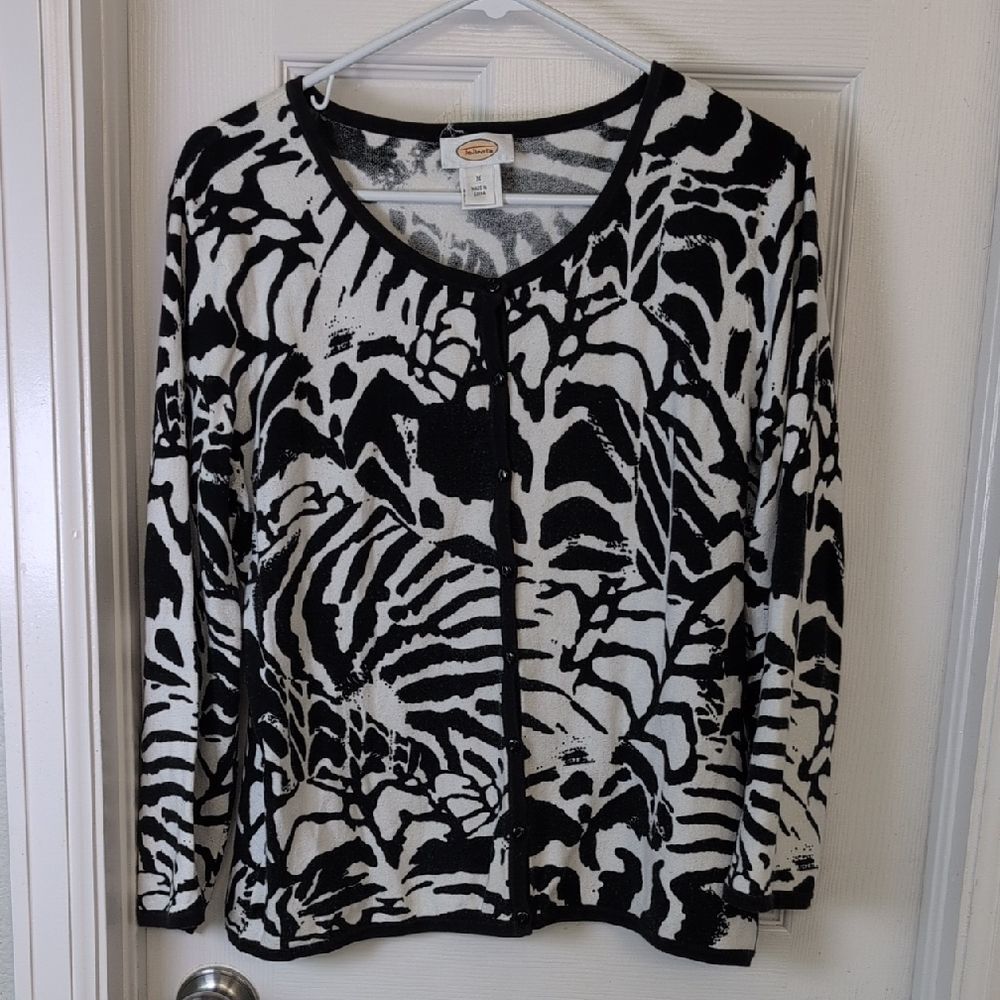 Talbots Black and White Patterned Button Down Sweater